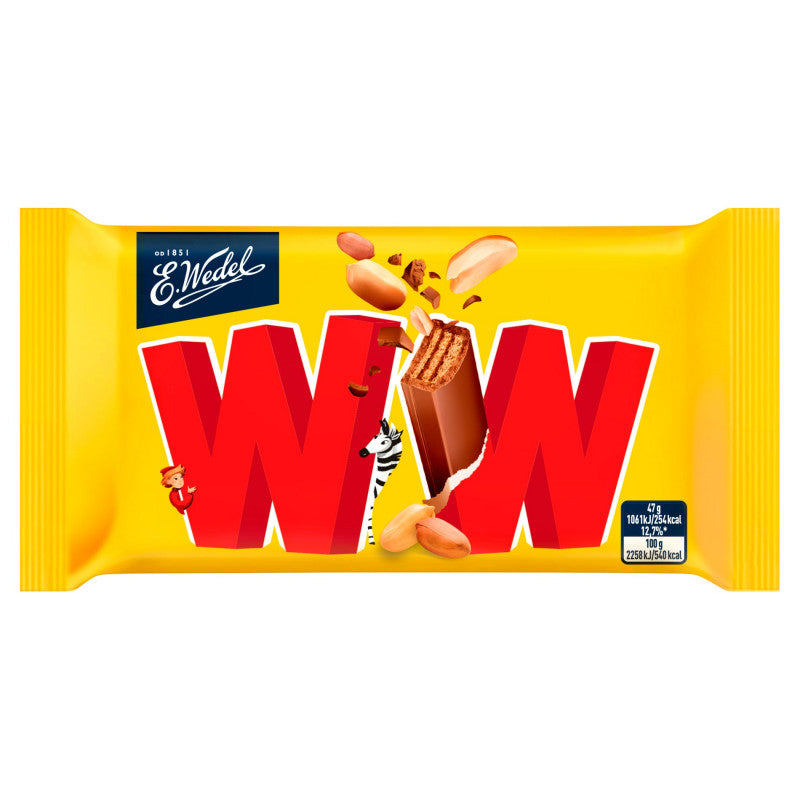 E. Wedel WW Cztery wafelki przekładane nadzieniem orzechowym arachidowym w mlecznej czekoladzie 47 g